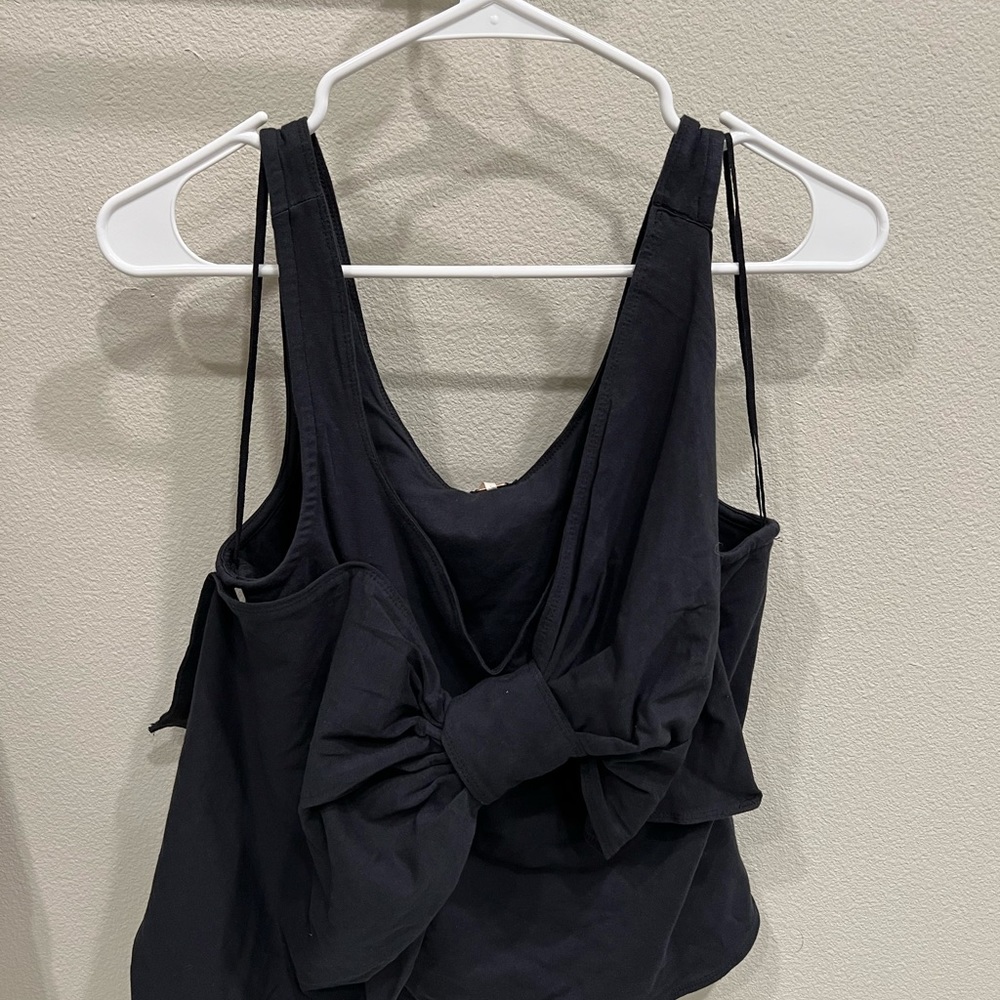 Free People Front Big Bow Tied Up Tank Top Black Size Small